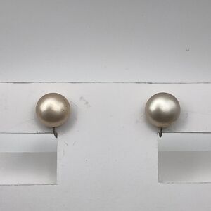 Vintage Sterling Silver & Faux Pearl Button Screw-Back Earrings